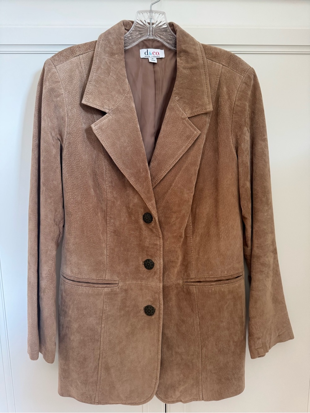 d&co Taupe Leather Suede Blazer Jacket